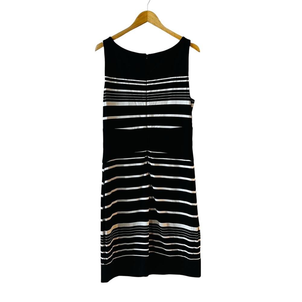 White House Black Market Strjped Sleeveless Dress Size 12 Black Cream - Picture 2 of 6